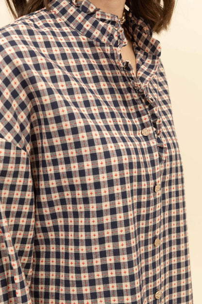 Gingham Ruffle Jacquard Shirt