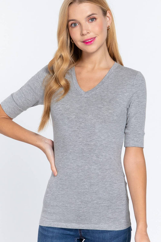 Elise Elbow-Sleeve V-Neck Tee
