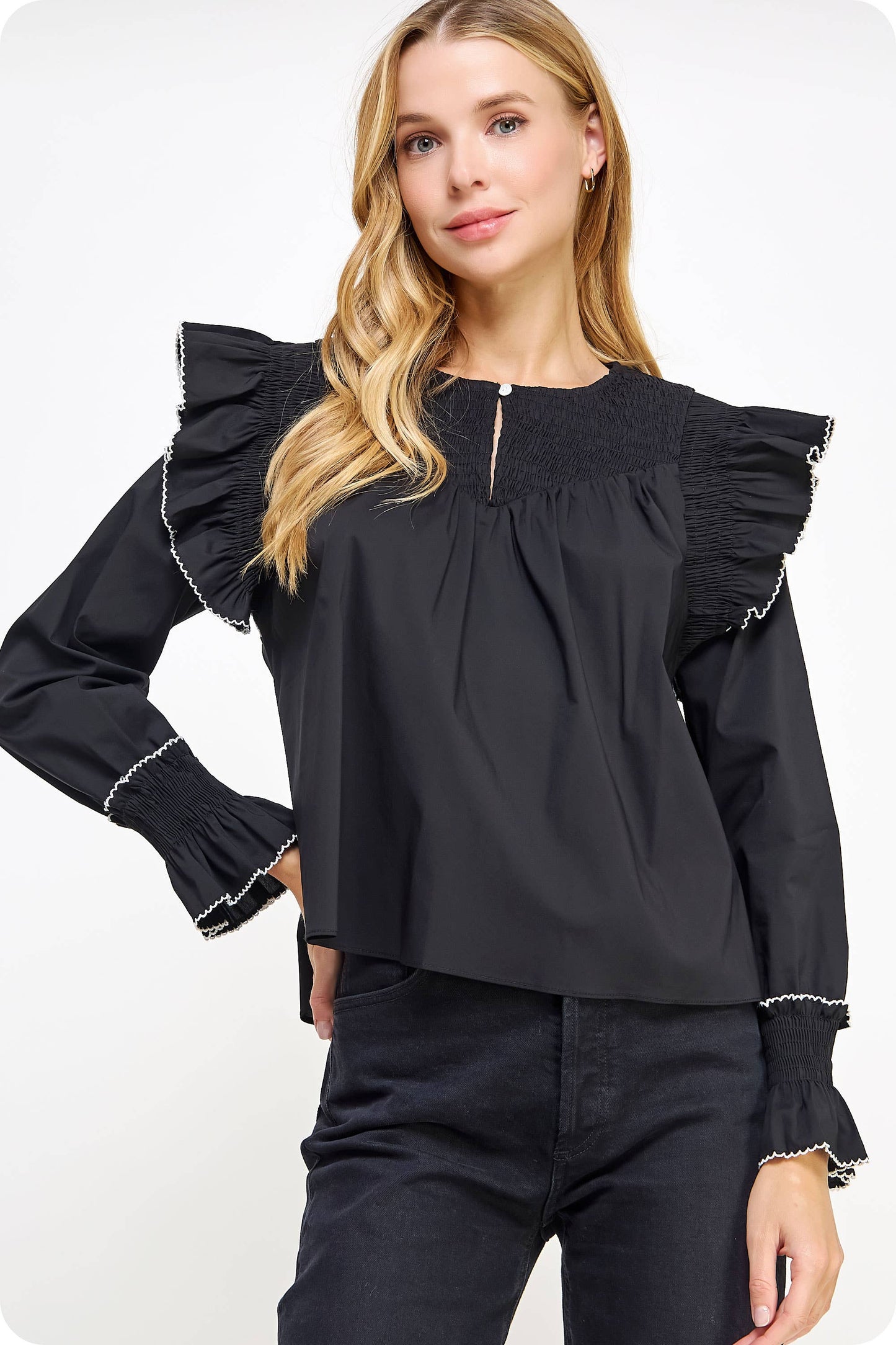 Sophia Contrast Ruffle Blouse