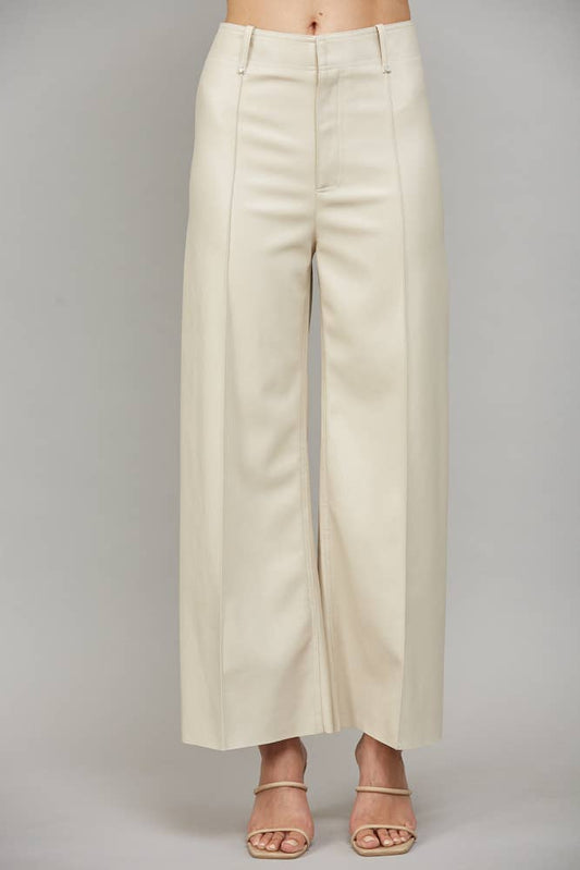 Colette Faux Leather Tuck-Detail Flare Pant (Ecru)