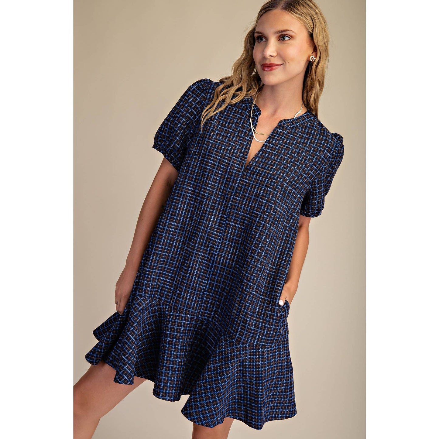 The Eliza V-Neck Flutter Mini Dress — Navy