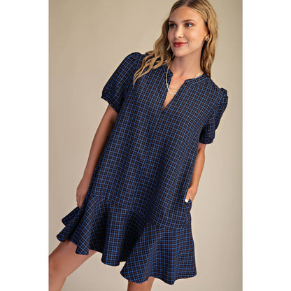 The Eliza V-Neck Flutter Mini Dress — Navy