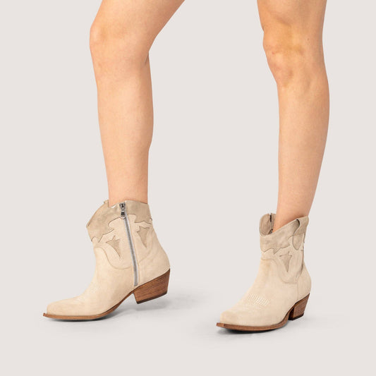Vicky Shine Beige Texan Ankle Boots