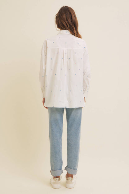 Full of Hearts Embroidery Button-Down Shirt