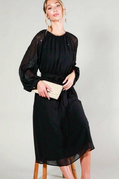 Margot Sequin Tie-Waist Midi Dress