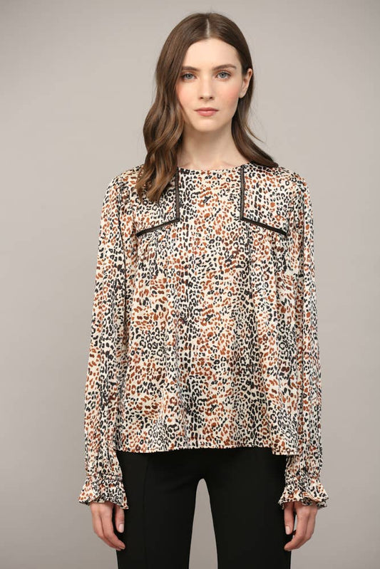 Esme Animal-Print Lace Peasant Blouse (Ivory Multi)