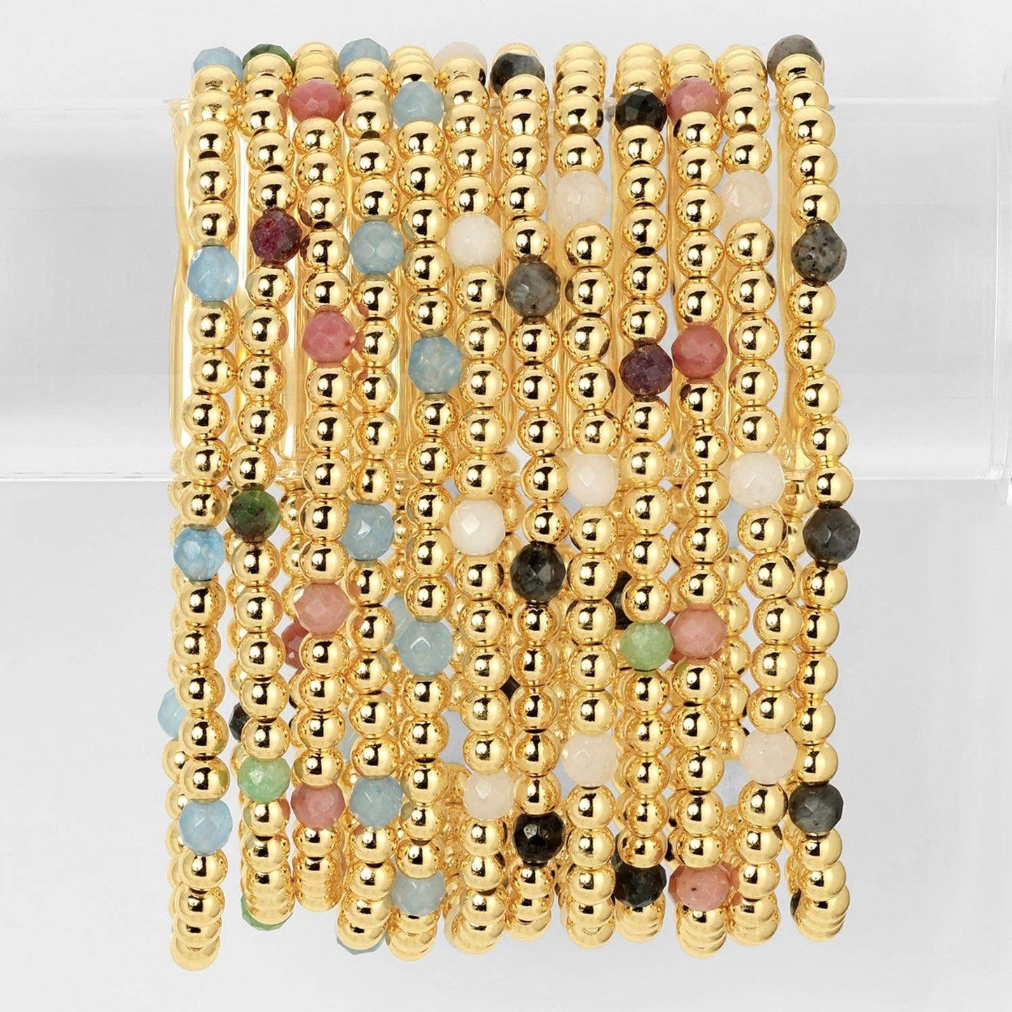 Bracelet Bar – 3mm Beaded (Warm, Alternating Stones)