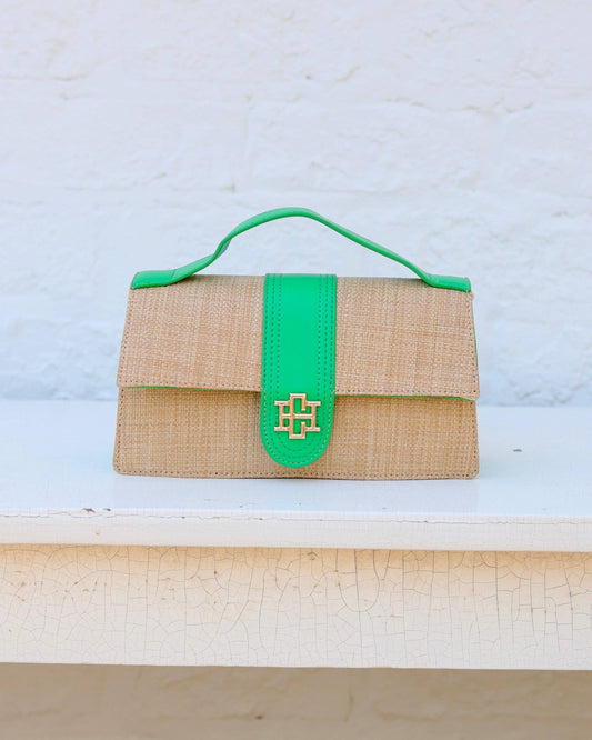 Waverly Raffia Clutch – Natural & Kelly Green