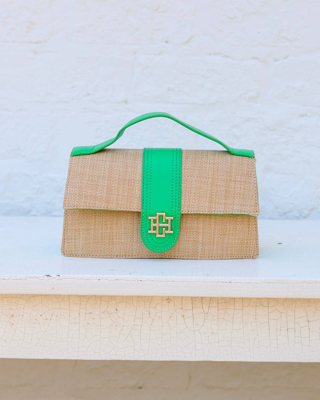 Waverly Raffia Clutch – Natural & Kelly Green