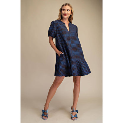 The Eliza V-Neck Flutter Mini Dress — Navy