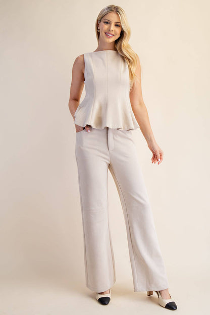 Claire Straight-Leg Suede Pants – Cream