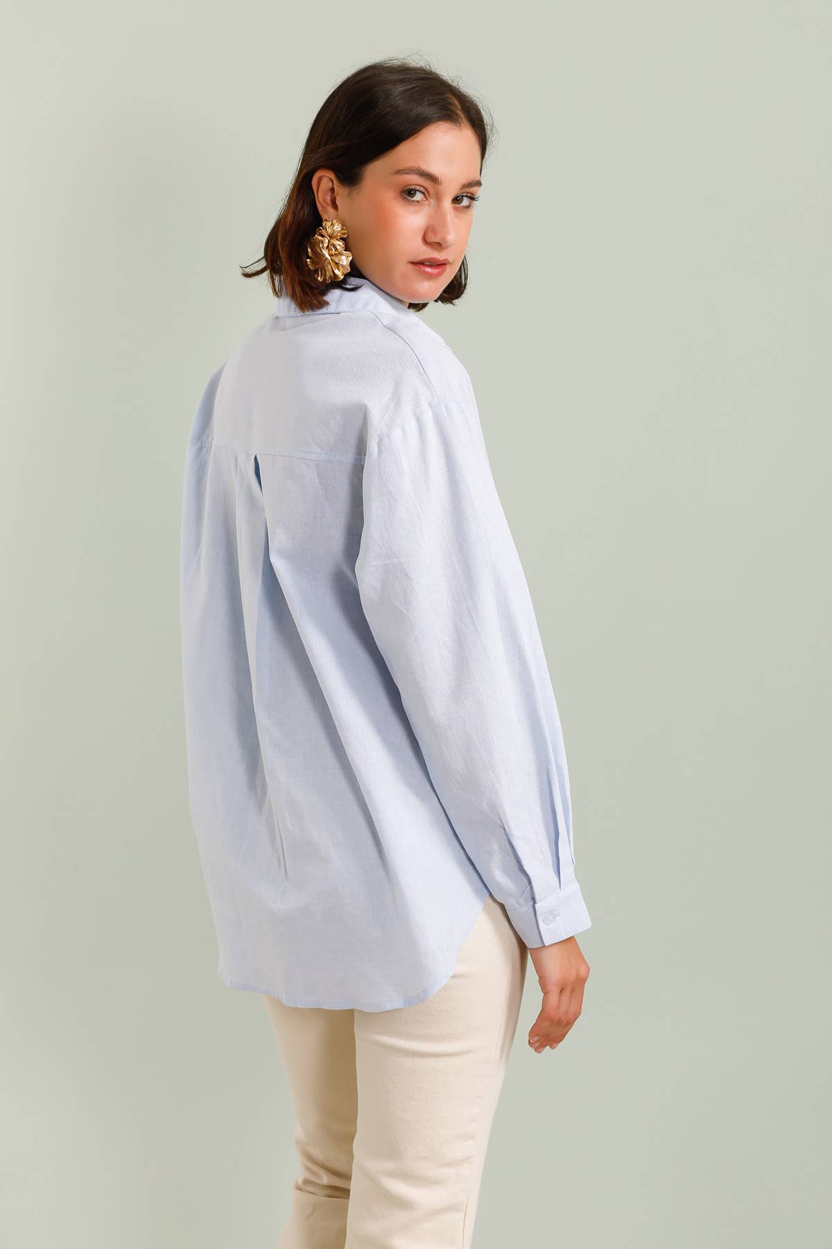 Bloom Button Cotton Shirt — Cornflower