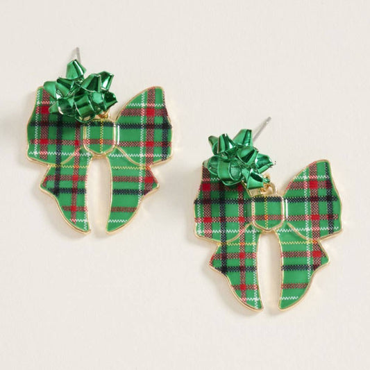 Holly Holiday Bow Earrings (Green)