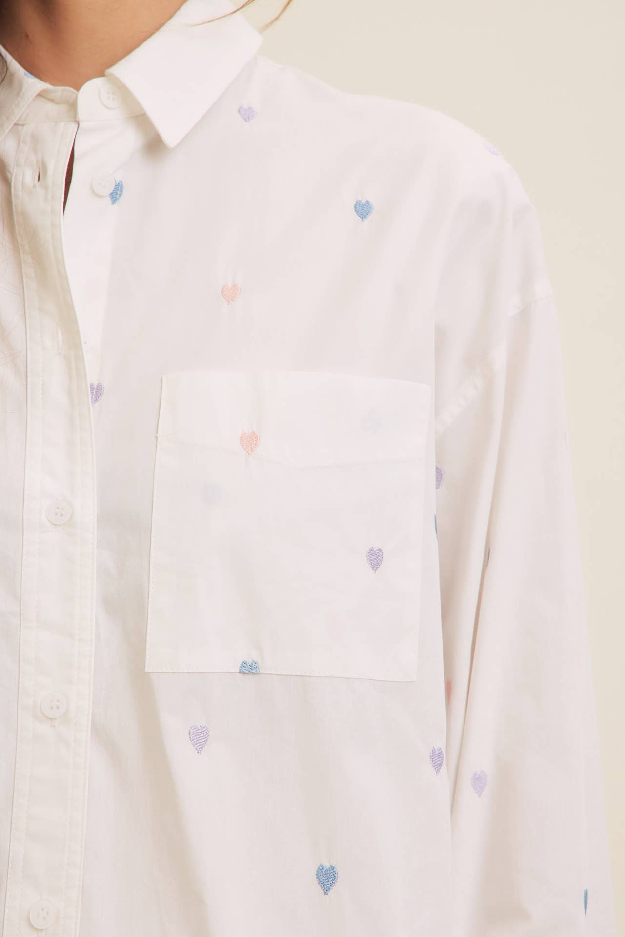 Full of Hearts Embroidery Button-Down Shirt