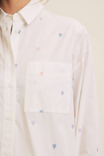 Full of Hearts Embroidery Button-Down Shirt