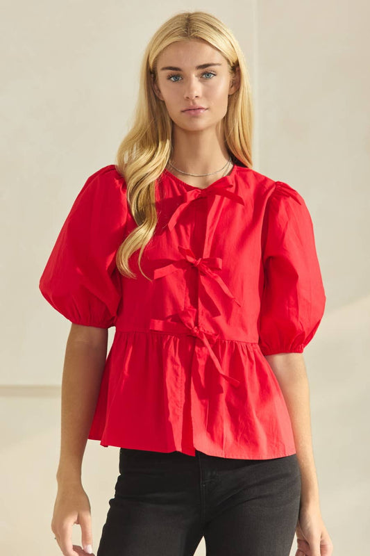 Clara Front Tie Ribbon Blouse