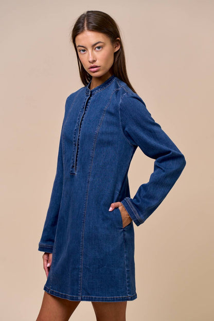 Sutton Long-Sleeve Denim Dress (Denim)