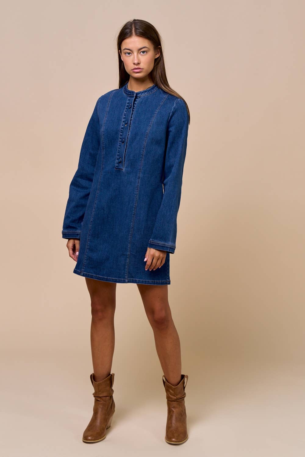 Sutton Long-Sleeve Denim Dress (Denim)