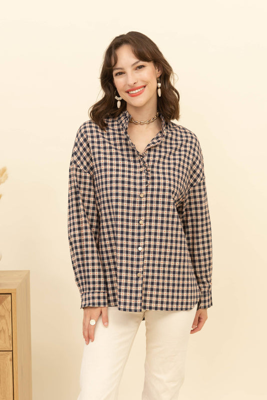Gingham Ruffle Jacquard Shirt