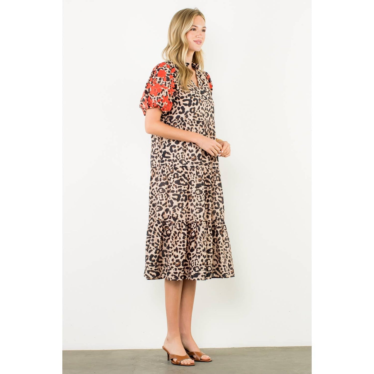 The Maren Dress — Embroidered Puff Sleeve Cheetah Dress