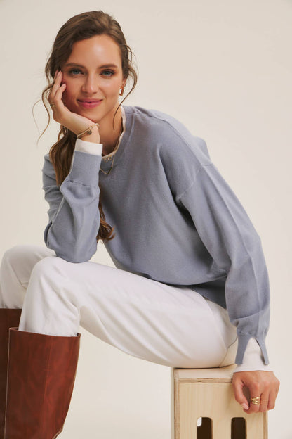 Feather Light Touch Two-Tone Viscose Sweater (Dusty Blue)