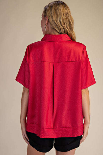 Sophie Short Sleeve Shirt Top – Red