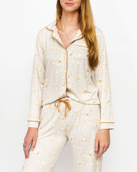 Harvest Toile Long-Sleeve Sleep Shirt – Turtledove/Cream