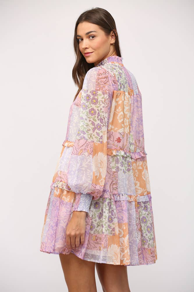 Lily Patchwork Chiffon Tiered Dress