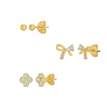 Set/3 Bow Accented Stud Gift Set (Gold)