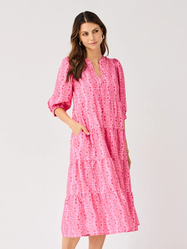 Mary Square Cameron Dress in Heirloom Vine Pink, a stylish pink dress with floral vine pattern, perfect for casual or special occasions.