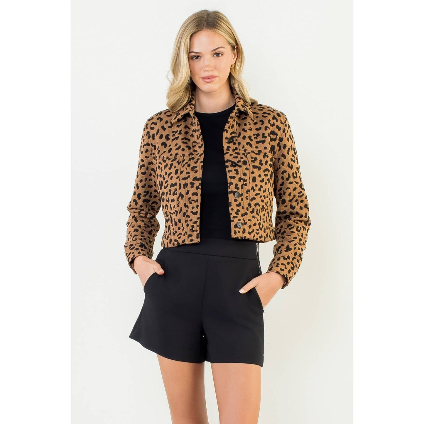 Vivienne Cheetah Print Cropped Jacket — Camel