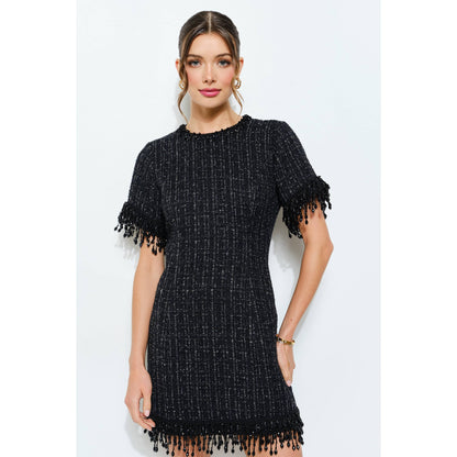 Beaded Fringe Tweed Mini Dress