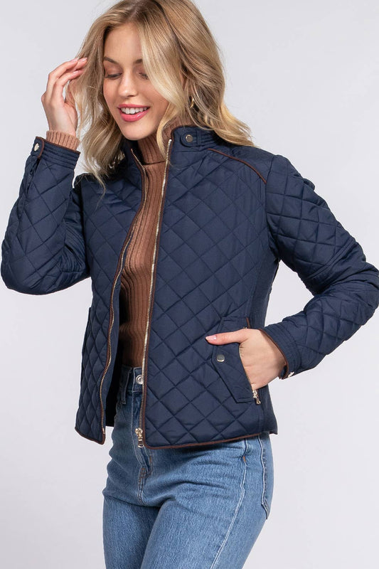 Addison Suede-Piped Quilted Jacket