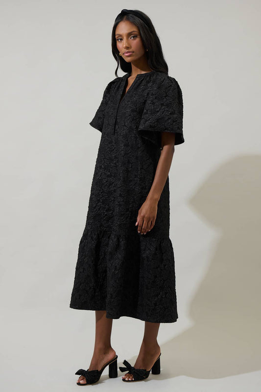The Arielle Dress — Jacquard Floral Midi