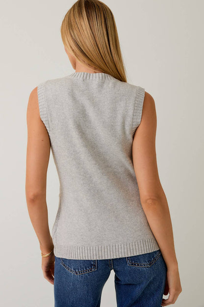 Margaux Button-Down Knit Vest (Heather Grey)