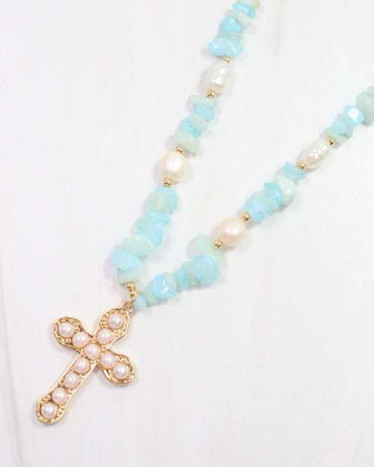 Ankara Beaded Cross Necklace - Jewelry