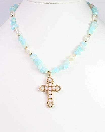 Ankara Beaded Cross Necklace - Jewelry