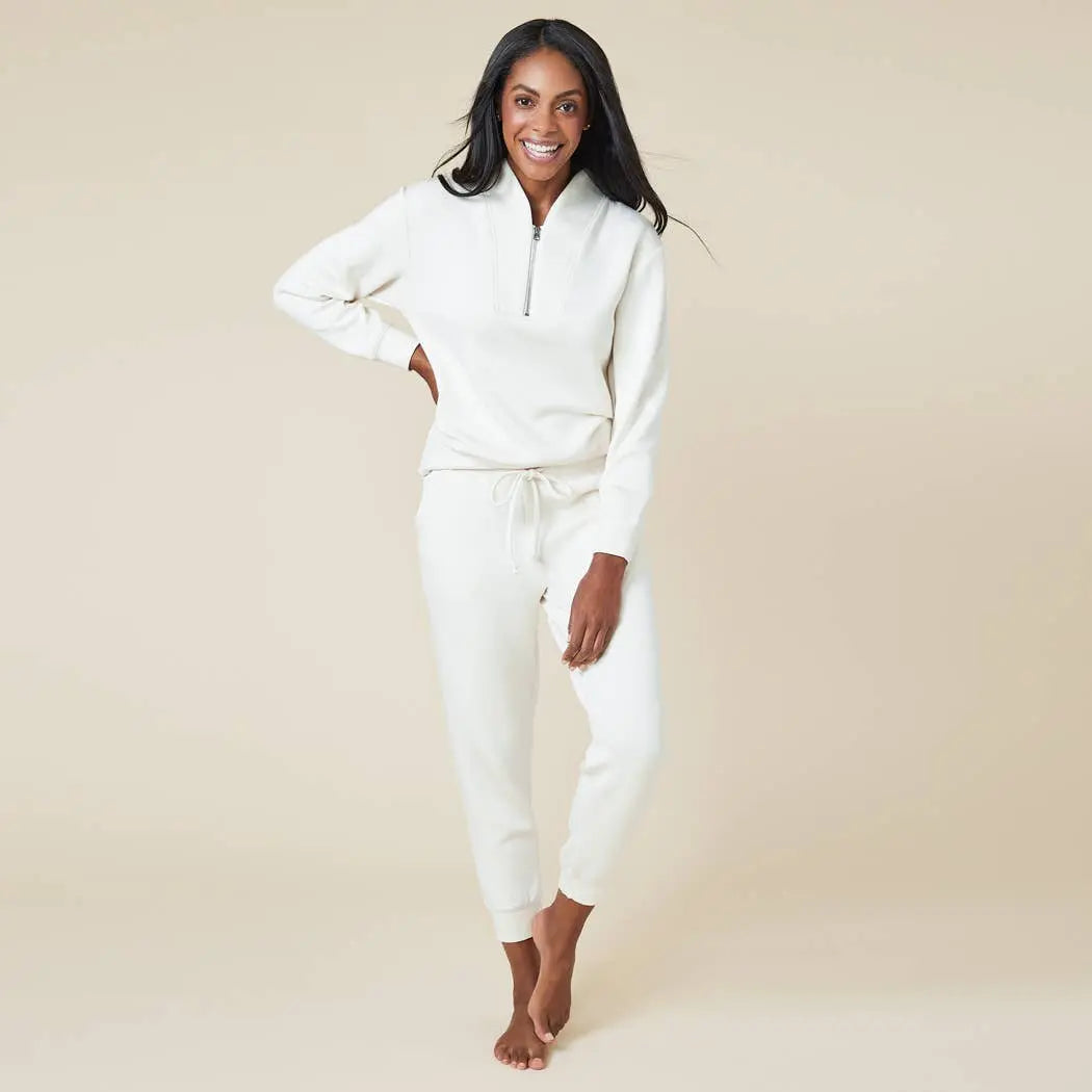 Ava Athleisure Dreamtech 1/4 Zip Jogger Set - Almond - Loungewear
