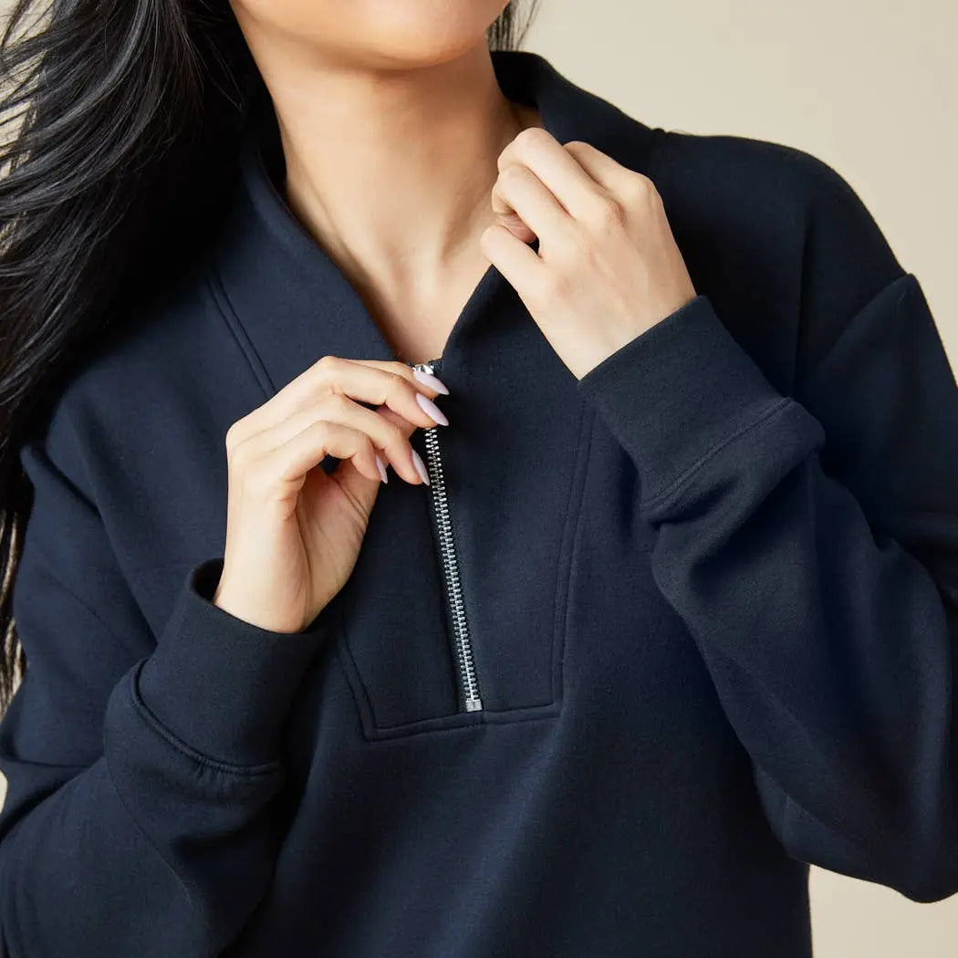 Ava Athleisure Dreamtech 1/4 Zip Jogger Set - Black - Loungewear