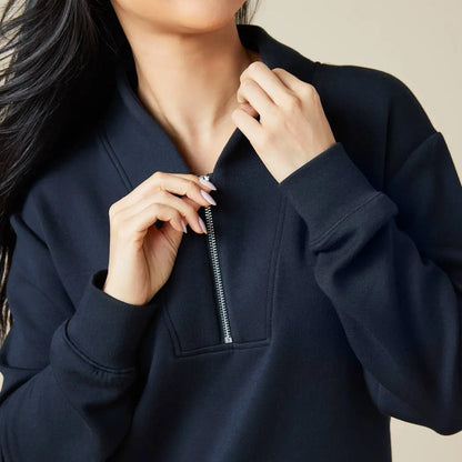 Ava Athleisure Dreamtech 1/4 Zip Jogger Set - Black - Loungewear