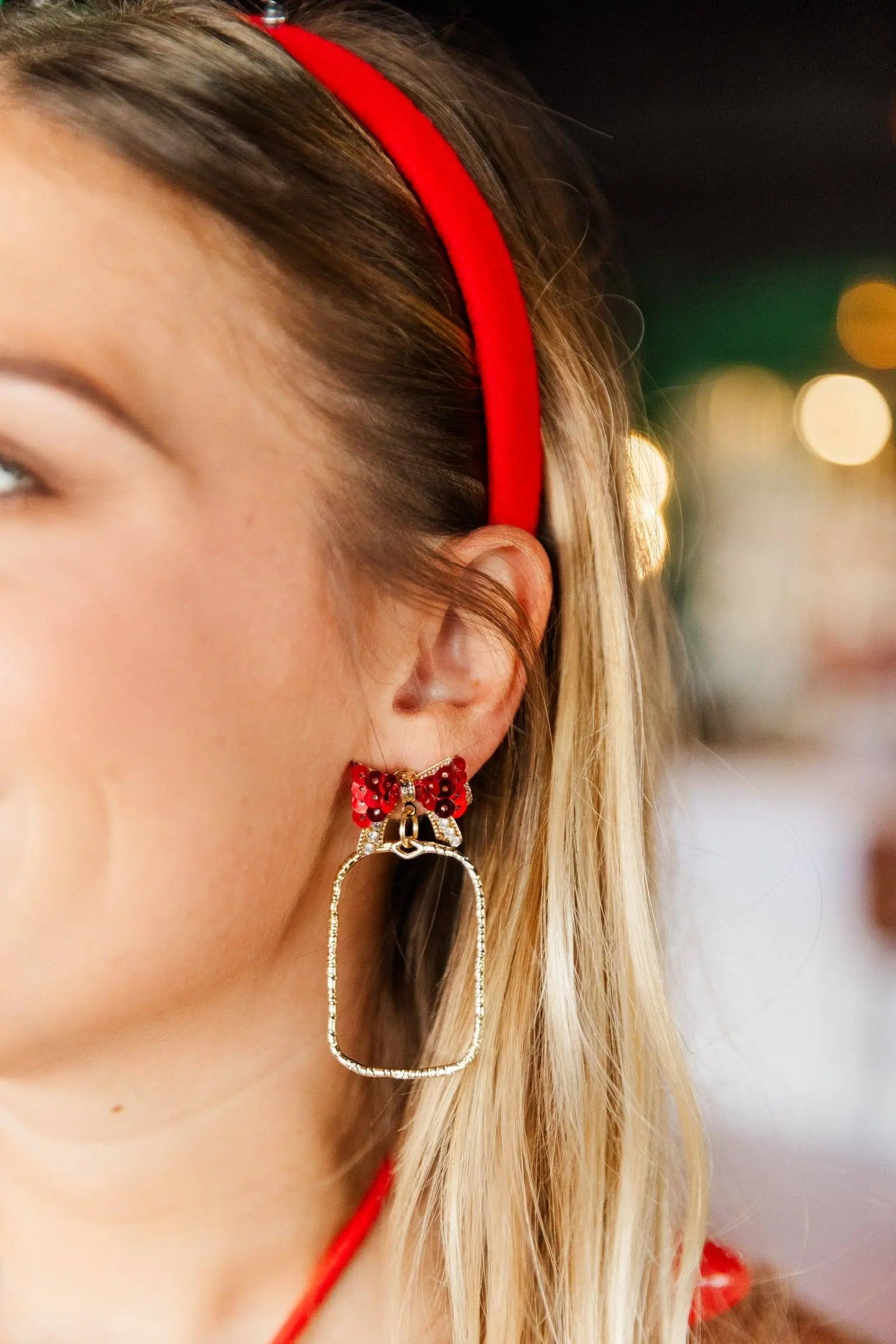 Bethany Bow Hoop Earrings - Red Bow / Round - Jewelry