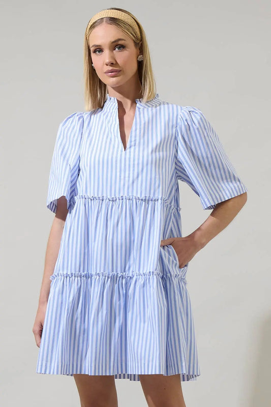 Boe Striped Dixie Split Neck Shift Dress - Dresses