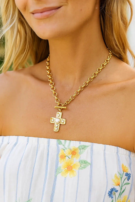 Bold Cross Necklace – Faceted Stone Alice & Elizabeth