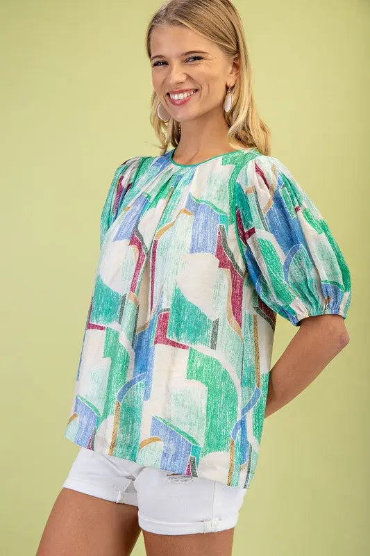 Brynlee Palm Puff Sleeve Top - Tops