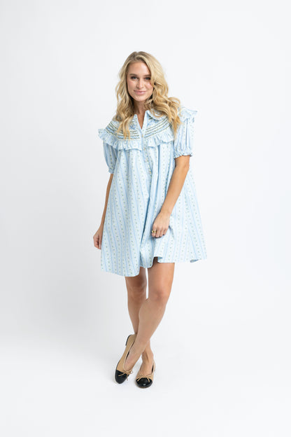 The Juliette Peter Pan Stitch Dress (Blue Blossom Stripe) Karlie