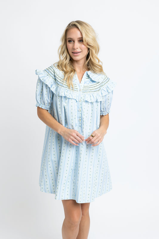 The Juliette Peter Pan Stitch Dress (Blue Blossom Stripe) Karlie