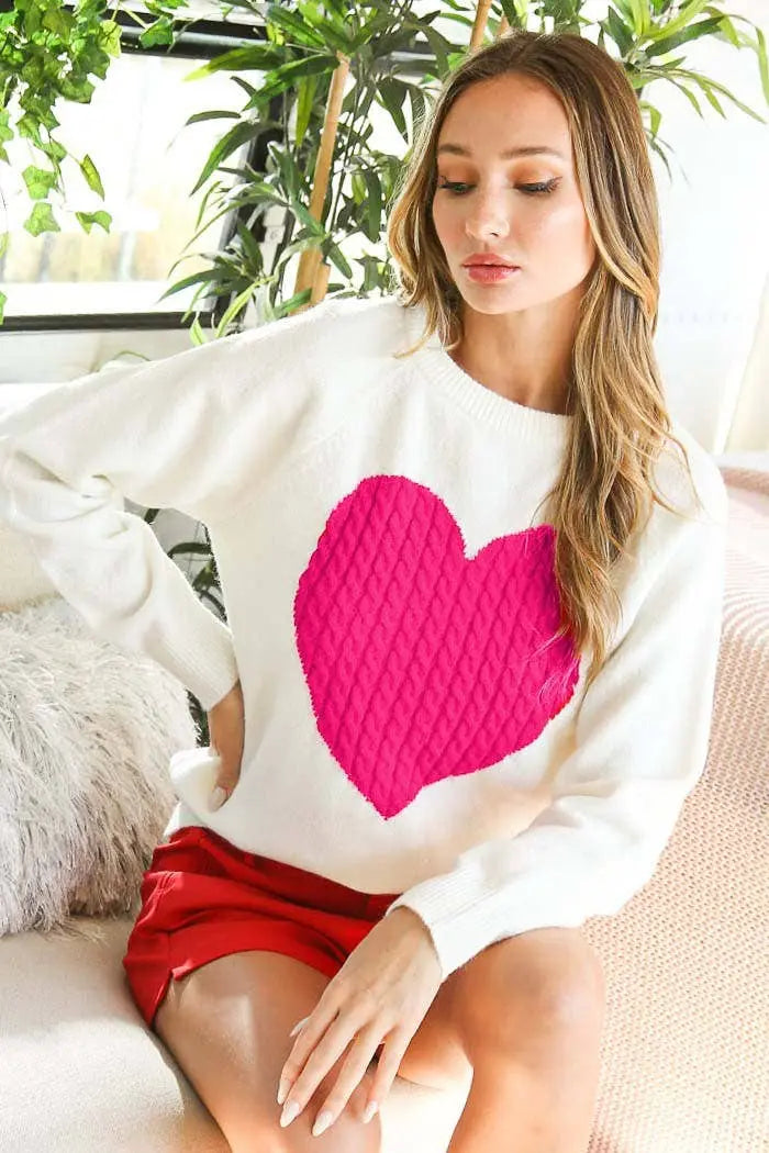 Charlotte Heart Cable Knit Sweater - S - Sweaters