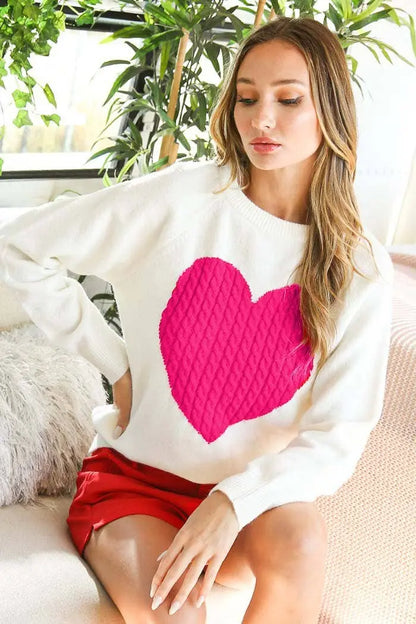 Charlotte Heart Cable Knit Sweater - S - Sweaters