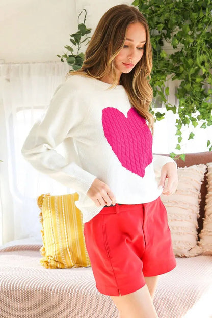 Charlotte Heart Cable Knit Sweater - Sweaters