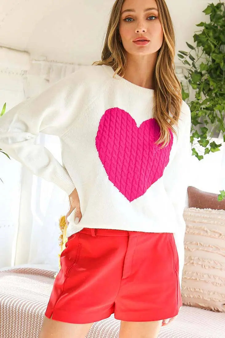 Charlotte Heart Cable Knit Sweater - Sweaters